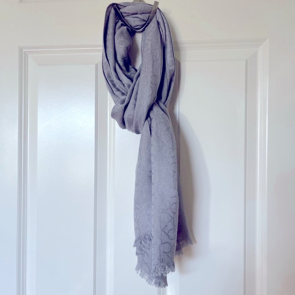 Calvin Klein CK Logo Gray Monogram Pashmina Wrap Scarf